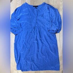 BCBG Max Azria Chambra Blue Silk Cold Shoulder Tunic Dress L